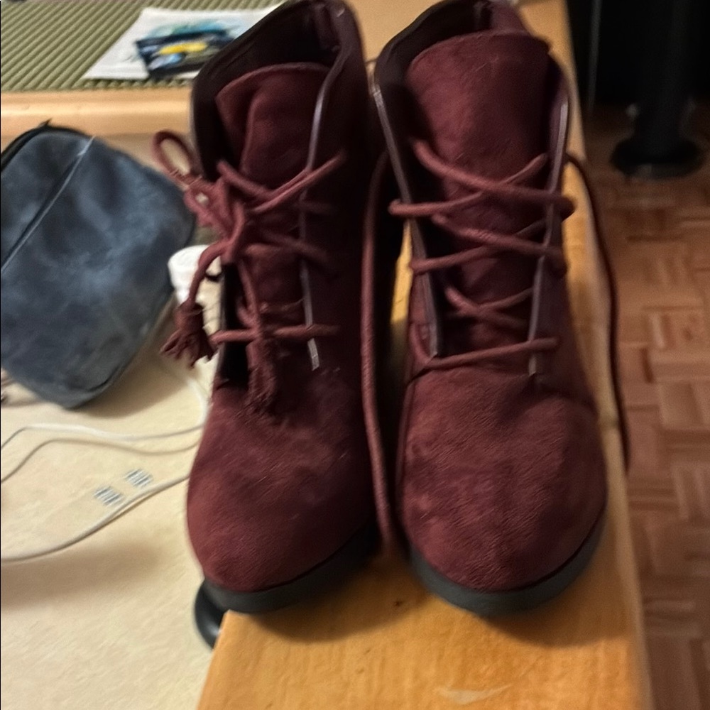 Madden Girl Burgundy Lace-Up Boots